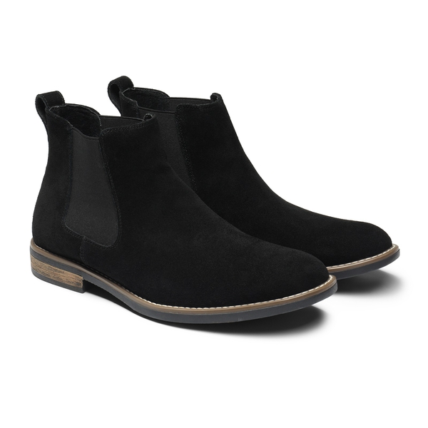 Men's Plain-Toe Suede Chelsea Boots - BLACK - 5
